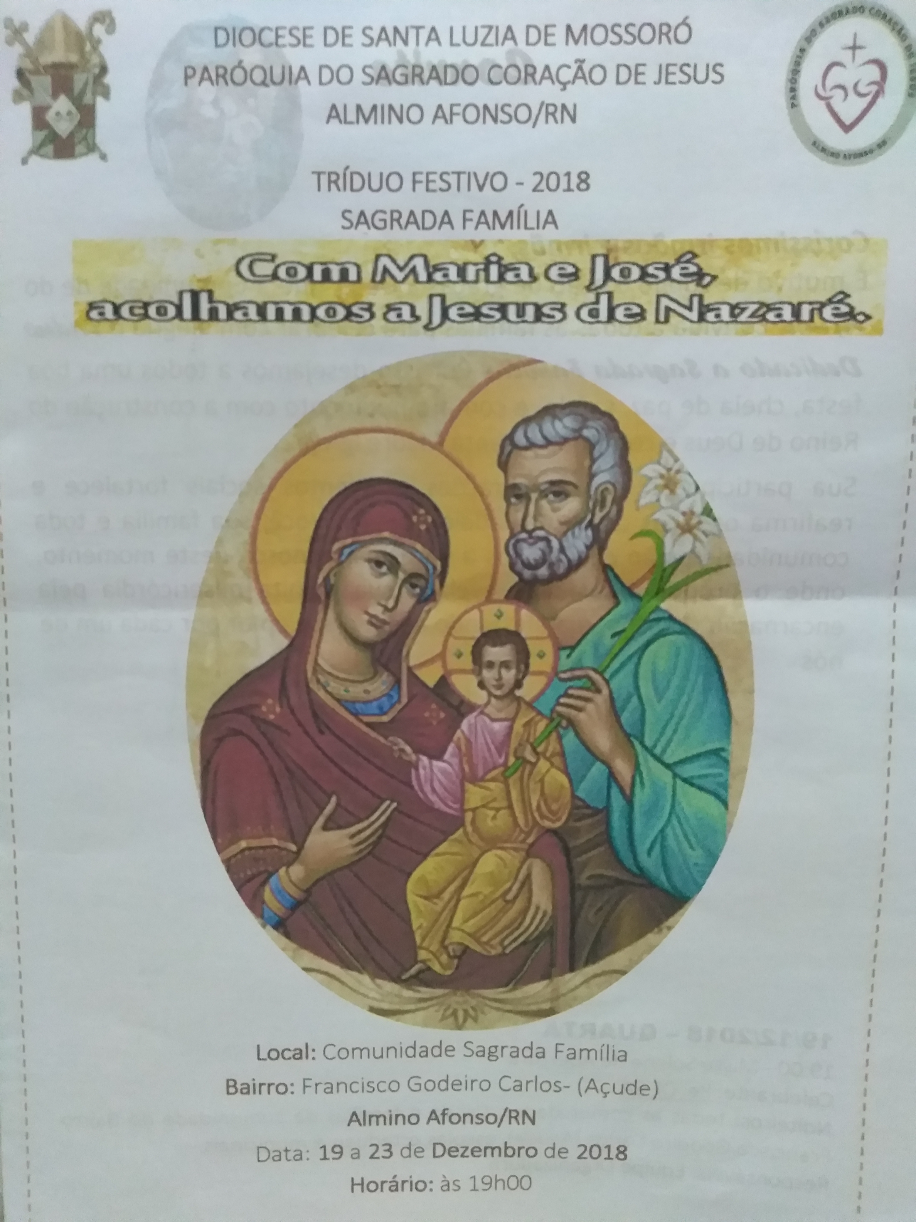 Almino Afonso-RN: Tríduo festivo da comunidade Sagrada Família...