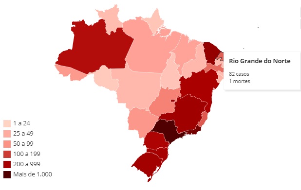 Brasil tem 168 mortos e 4.695 casos; veja mapa e gráficos por estado